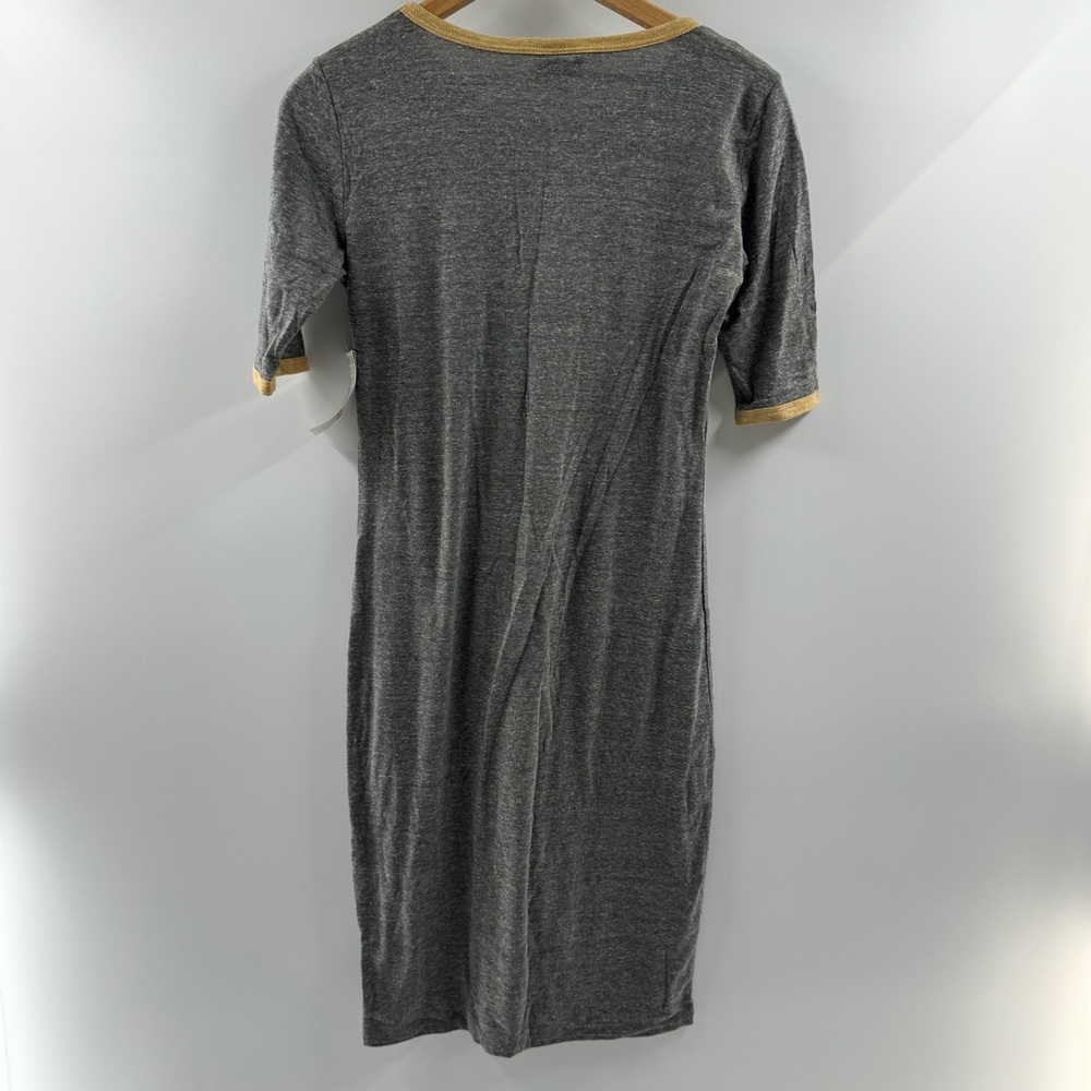 LuLaRoe Julia Midi Dress XS Heathered Grey with Mustard Trim NWT - Picture 7 of 8